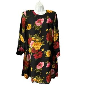 Vintage Linda Allard Ellen Tracy Women's 16 Silk Floral Dress Lined Long Sleeve